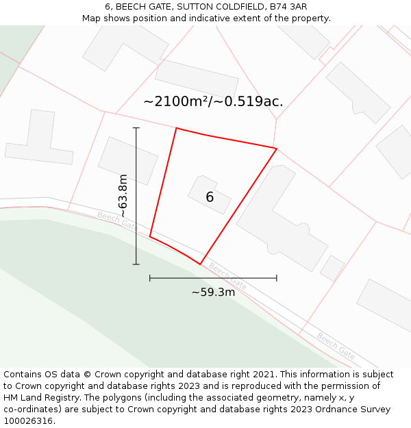 6, BEECH GATE, SUTTON COLDFIELD, B74 3AR: Plot and title map