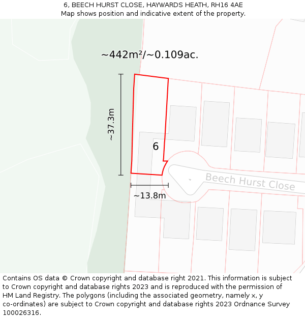 6, BEECH HURST CLOSE, HAYWARDS HEATH, RH16 4AE: Plot and title map