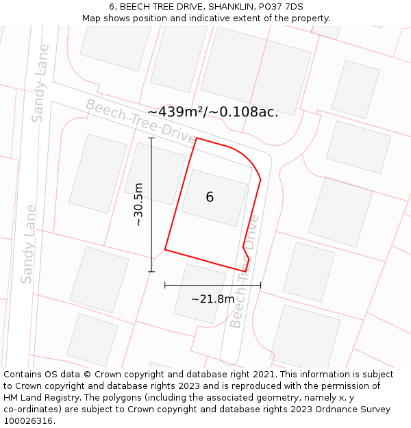 6, BEECH TREE DRIVE, SHANKLIN, PO37 7DS: Plot and title map