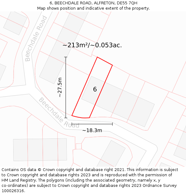 6, BEECHDALE ROAD, ALFRETON, DE55 7QH: Plot and title map