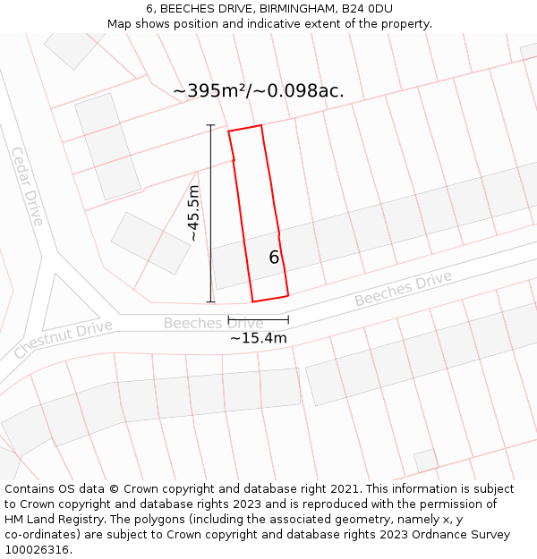 6, BEECHES DRIVE, BIRMINGHAM, B24 0DU: Plot and title map