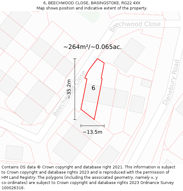 6, BEECHWOOD CLOSE, BASINGSTOKE, RG22 4XX: Plot and title map