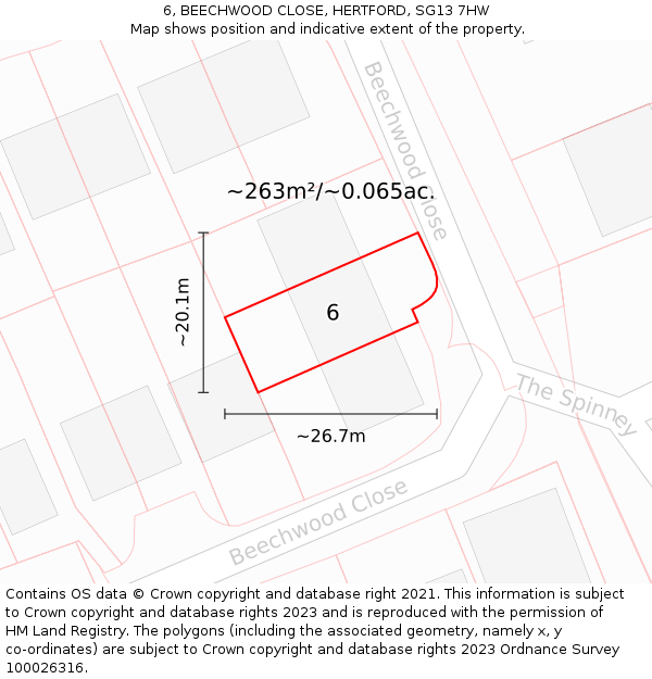 6, BEECHWOOD CLOSE, HERTFORD, SG13 7HW: Plot and title map