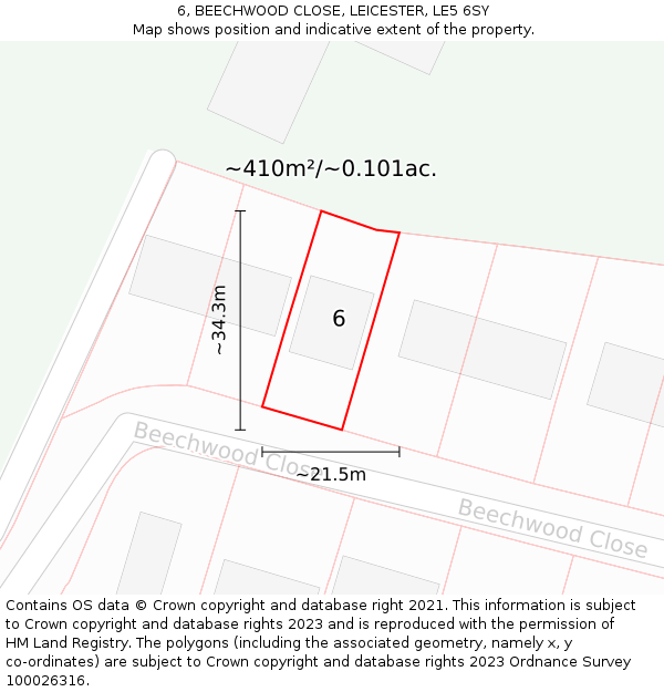 6, BEECHWOOD CLOSE, LEICESTER, LE5 6SY: Plot and title map