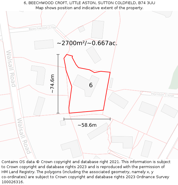 6, BEECHWOOD CROFT, LITTLE ASTON, SUTTON COLDFIELD, B74 3UU: Plot and title map