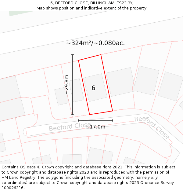 6, BEEFORD CLOSE, BILLINGHAM, TS23 3YJ: Plot and title map