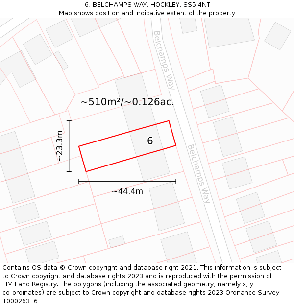6, BELCHAMPS WAY, HOCKLEY, SS5 4NT: Plot and title map