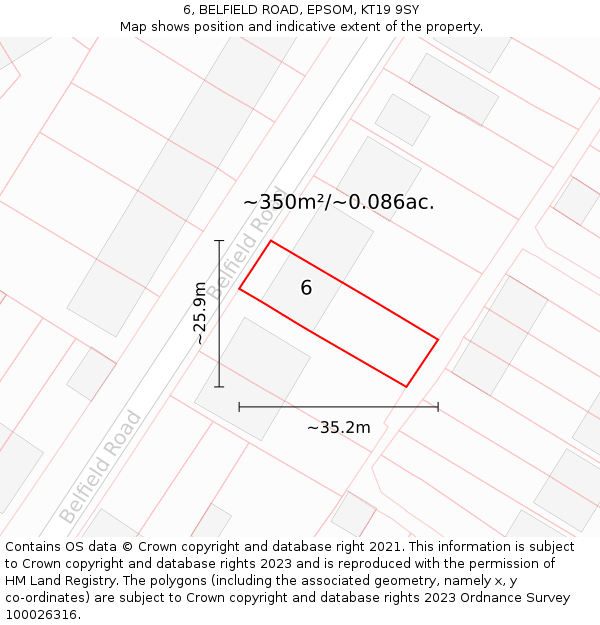 6, BELFIELD ROAD, EPSOM, KT19 9SY: Plot and title map