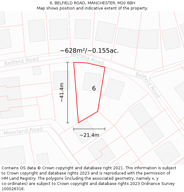 6, BELFIELD ROAD, MANCHESTER, M20 6BH: Plot and title map