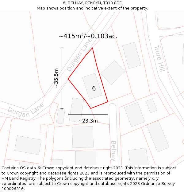 6, BELHAY, PENRYN, TR10 8DF: Plot and title map