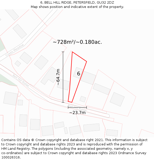 6, BELL HILL RIDGE, PETERSFIELD, GU32 2DZ: Plot and title map