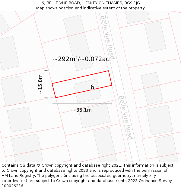 6, BELLE VUE ROAD, HENLEY-ON-THAMES, RG9 1JG: Plot and title map