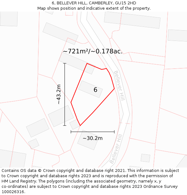 6, BELLEVER HILL, CAMBERLEY, GU15 2HD: Plot and title map