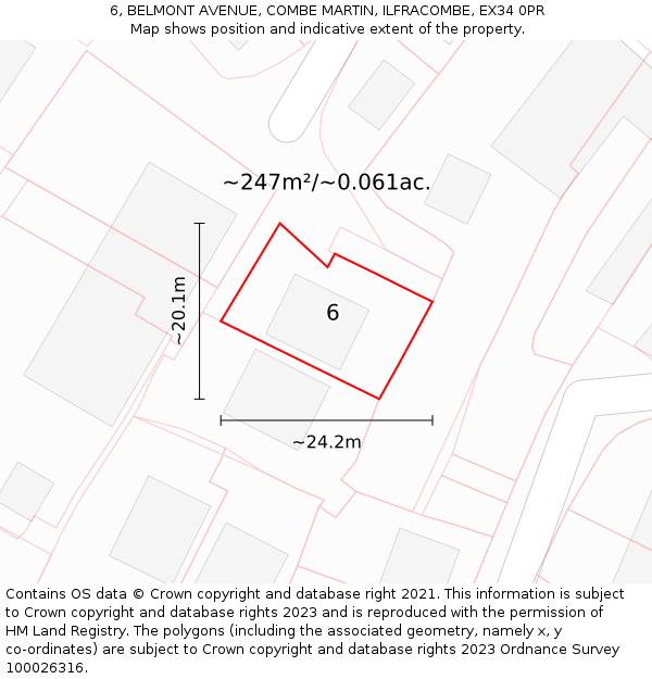 6, BELMONT AVENUE, COMBE MARTIN, ILFRACOMBE, EX34 0PR: Plot and title map