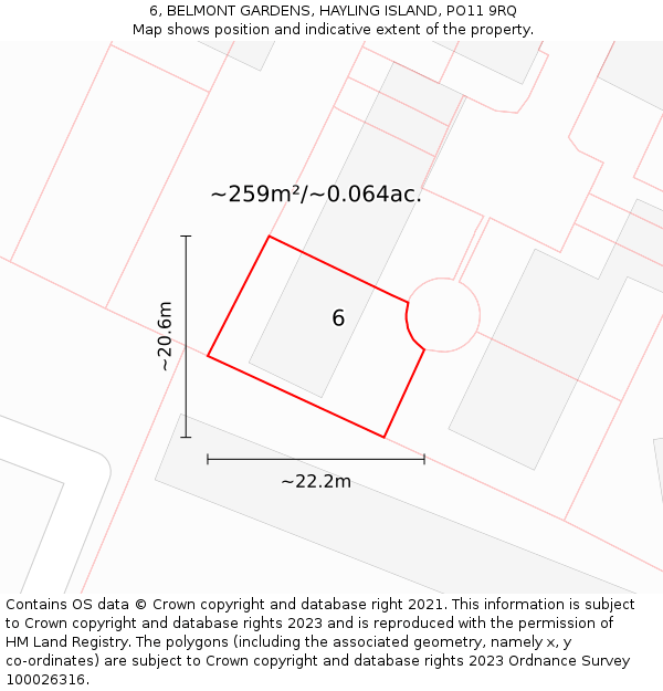 6, BELMONT GARDENS, HAYLING ISLAND, PO11 9RQ: Plot and title map