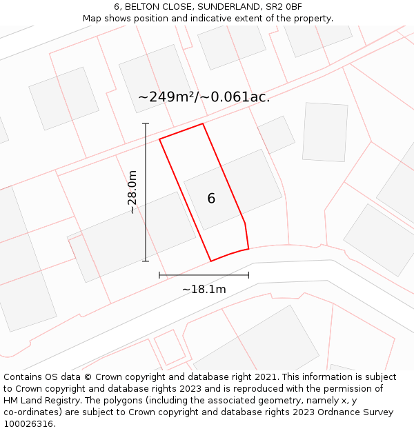 6, BELTON CLOSE, SUNDERLAND, SR2 0BF: Plot and title map