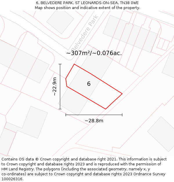 6, BELVEDERE PARK, ST LEONARDS-ON-SEA, TN38 0WE: Plot and title map