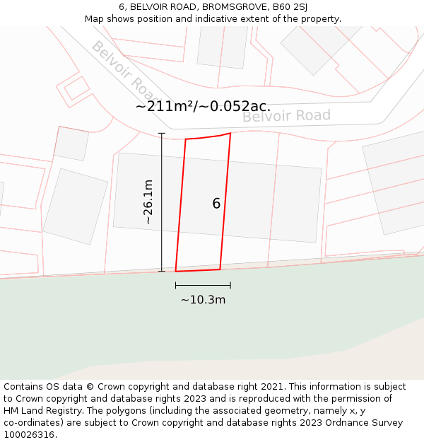 6, BELVOIR ROAD, BROMSGROVE, B60 2SJ: Plot and title map