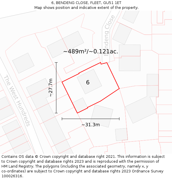 6, BENDENG CLOSE, FLEET, GU51 1ET: Plot and title map