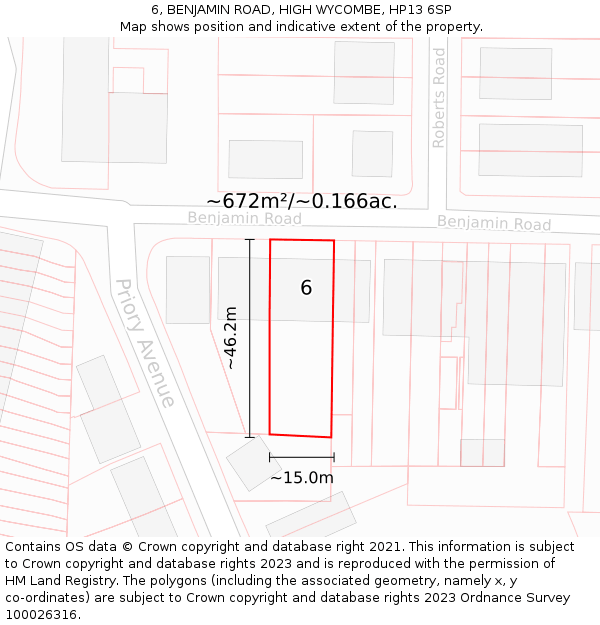 6, BENJAMIN ROAD, HIGH WYCOMBE, HP13 6SP: Plot and title map