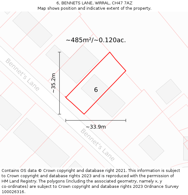 6, BENNETS LANE, WIRRAL, CH47 7AZ: Plot and title map