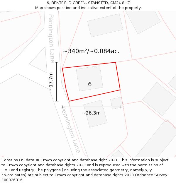 6, BENTFIELD GREEN, STANSTED, CM24 8HZ: Plot and title map