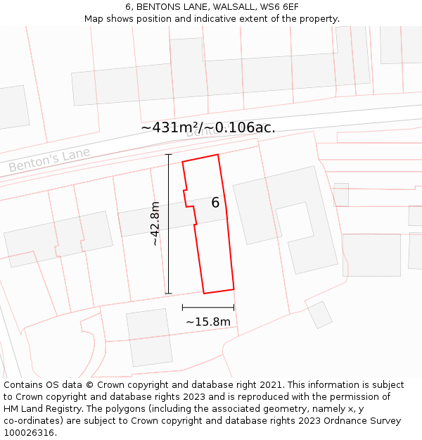 6, BENTONS LANE, WALSALL, WS6 6EF: Plot and title map