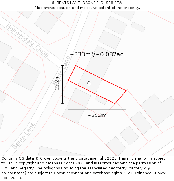 6, BENTS LANE, DRONFIELD, S18 2EW: Plot and title map