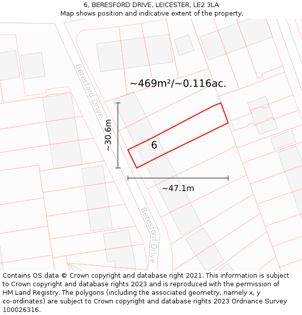 6, BERESFORD DRIVE, LEICESTER, LE2 3LA: Plot and title map