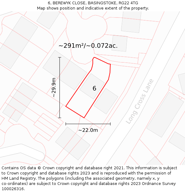 6, BEREWYK CLOSE, BASINGSTOKE, RG22 4TG: Plot and title map