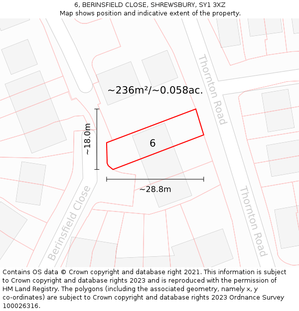 6, BERINSFIELD CLOSE, SHREWSBURY, SY1 3XZ: Plot and title map