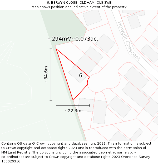 6, BERWYN CLOSE, OLDHAM, OL8 3WB: Plot and title map