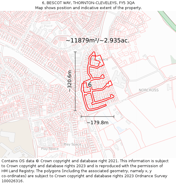 6, BESCOT WAY, THORNTON-CLEVELEYS, FY5 3QA: Plot and title map