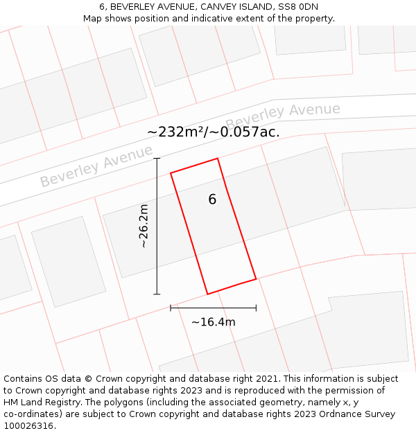 6, BEVERLEY AVENUE, CANVEY ISLAND, SS8 0DN: Plot and title map