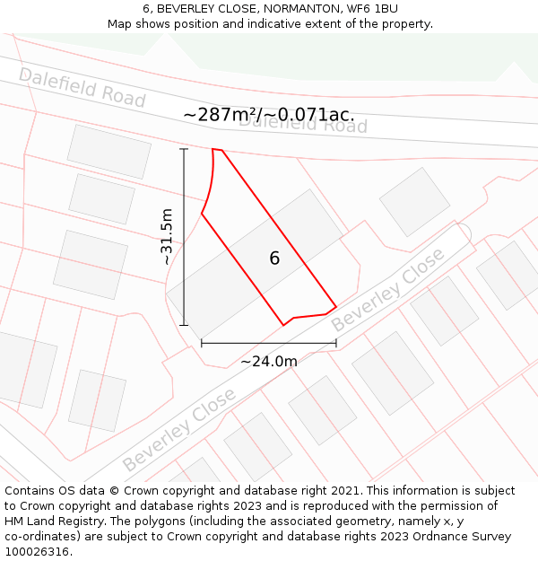 6, BEVERLEY CLOSE, NORMANTON, WF6 1BU: Plot and title map