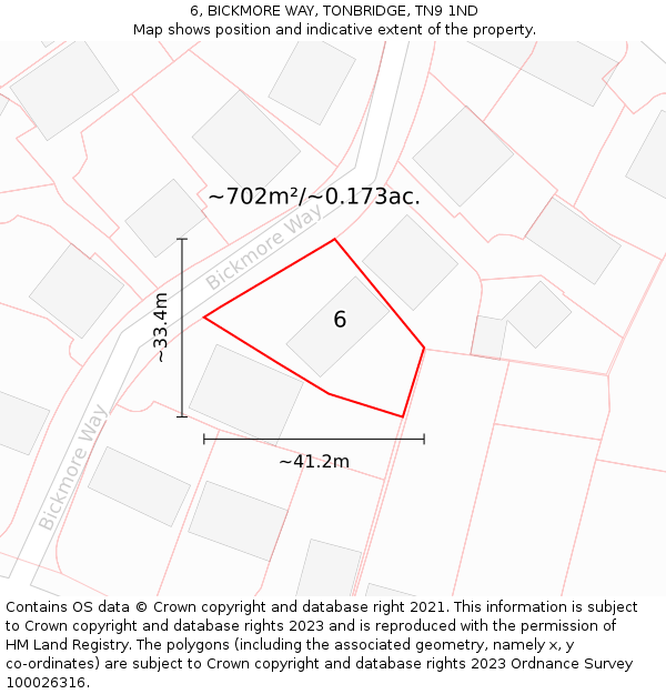 6, BICKMORE WAY, TONBRIDGE, TN9 1ND: Plot and title map