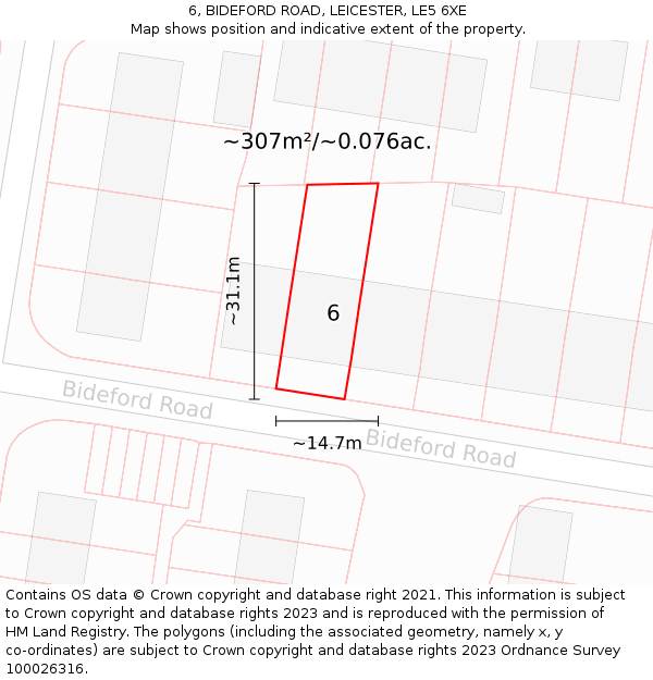 6, BIDEFORD ROAD, LEICESTER, LE5 6XE: Plot and title map