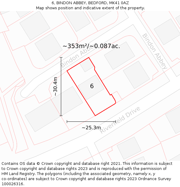 6, BINDON ABBEY, BEDFORD, MK41 0AZ: Plot and title map