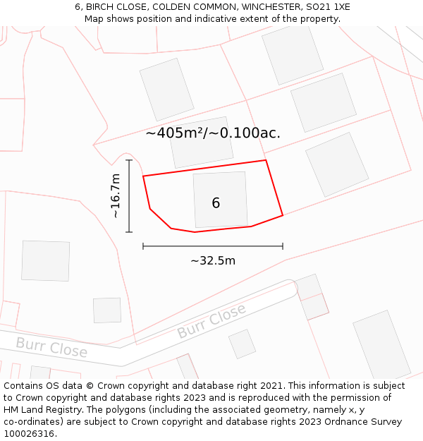 6, BIRCH CLOSE, COLDEN COMMON, WINCHESTER, SO21 1XE: Plot and title map