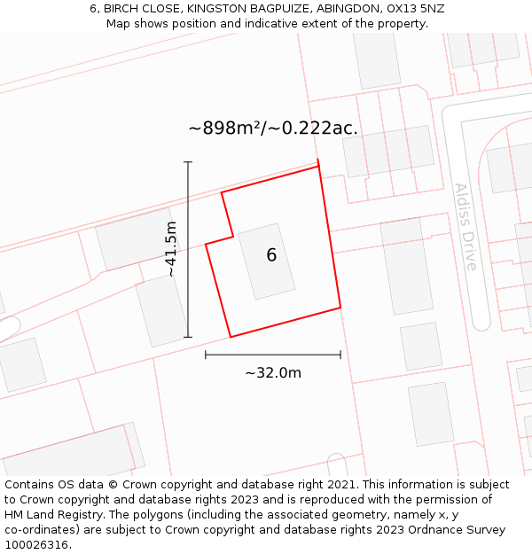 6, BIRCH CLOSE, KINGSTON BAGPUIZE, ABINGDON, OX13 5NZ: Plot and title map