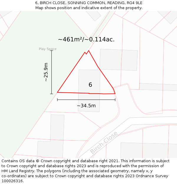 6, BIRCH CLOSE, SONNING COMMON, READING, RG4 9LE: Plot and title map