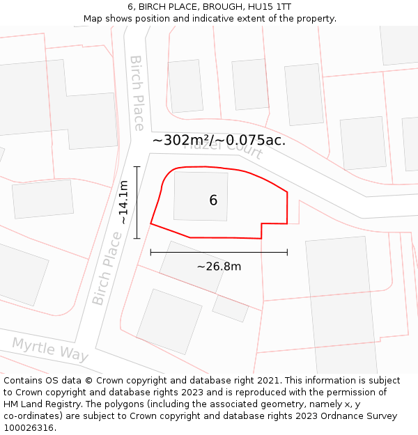 6, BIRCH PLACE, BROUGH, HU15 1TT: Plot and title map