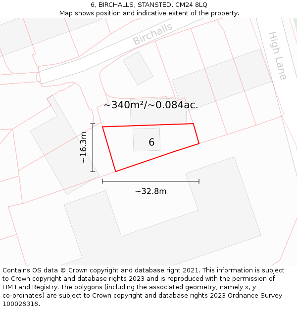 6, BIRCHALLS, STANSTED, CM24 8LQ: Plot and title map