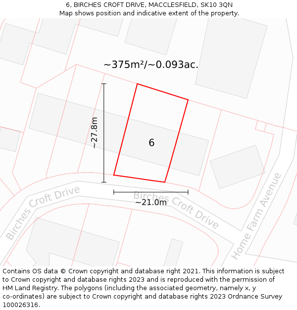 6, BIRCHES CROFT DRIVE, MACCLESFIELD, SK10 3QN: Plot and title map