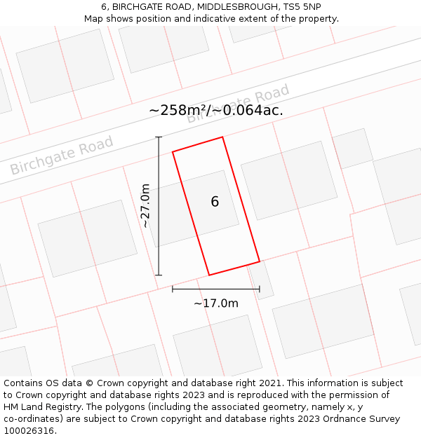 6, BIRCHGATE ROAD, MIDDLESBROUGH, TS5 5NP: Plot and title map