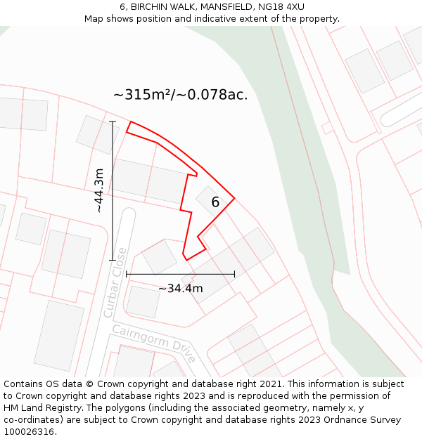 6, BIRCHIN WALK, MANSFIELD, NG18 4XU: Plot and title map