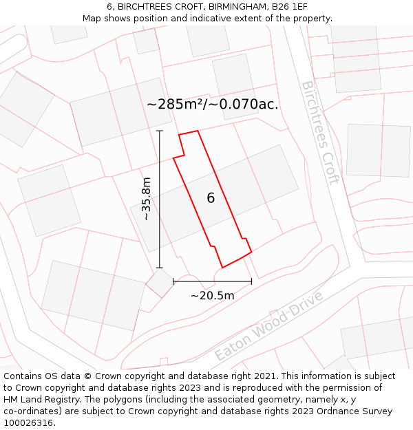 6, BIRCHTREES CROFT, BIRMINGHAM, B26 1EF: Plot and title map