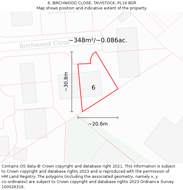 6, BIRCHWOOD CLOSE, TAVISTOCK, PL19 8DR: Plot and title map