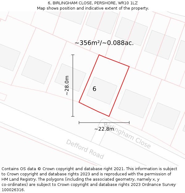 6, BIRLINGHAM CLOSE, PERSHORE, WR10 1LZ: Plot and title map