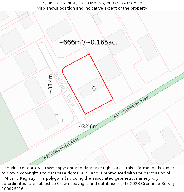 6, BISHOPS VIEW, FOUR MARKS, ALTON, GU34 5HA: Plot and title map